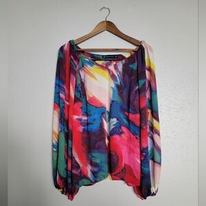 New York & Company Colorful Abstract Blouse